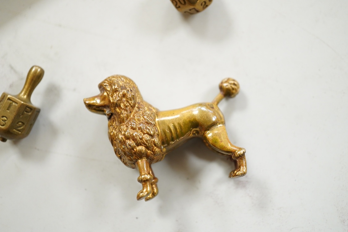 Sundry items and collectables to include a brass snuff box, dated 1881, a brass dog piercer? and a 19th century miniature watercolour portrait of a lady